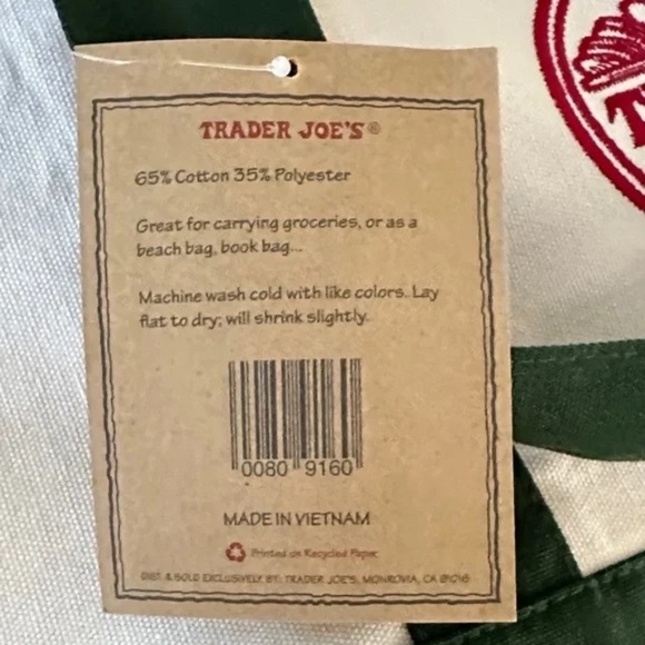 Limited Edition NWT Large Green Trader Joe's TOTE - Picture 4 of 5